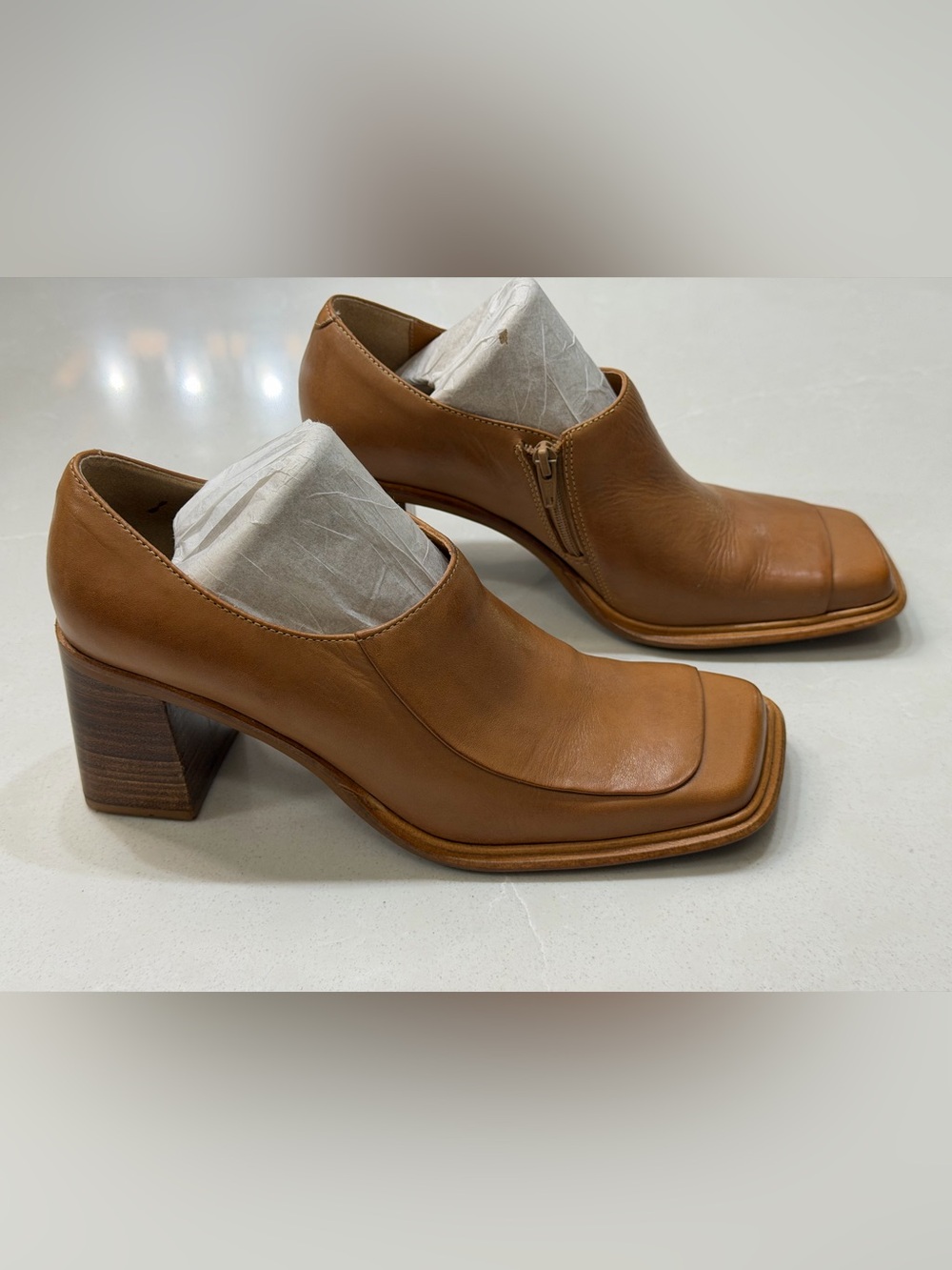 Hillard & Hanson Colton Vintage 90s Leather Square Toe Chunky Heel Bootie 6.5M